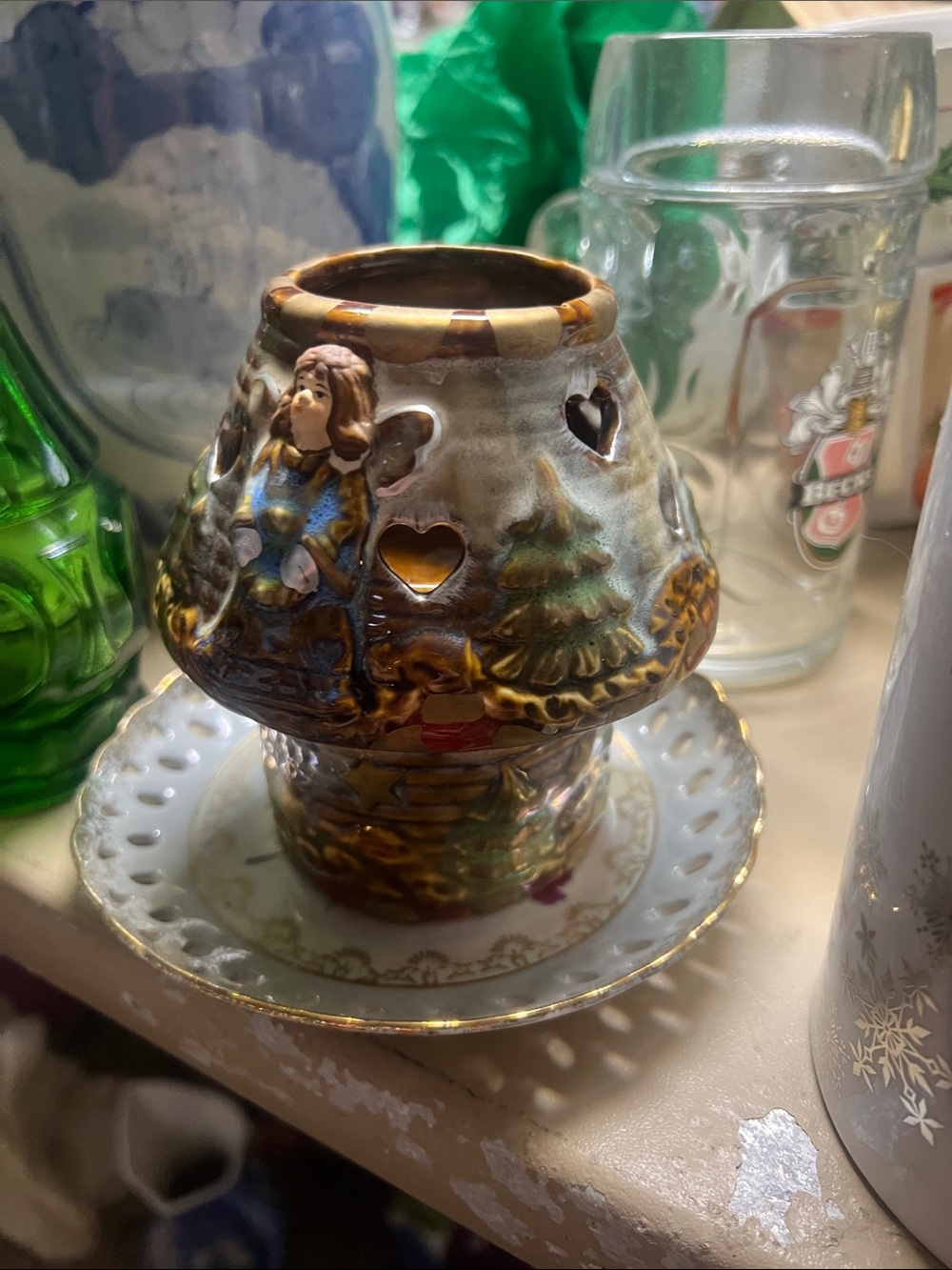Vintage Hand-Painted Ceramic tea light burner